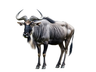 Isolated Powerful Blue Wildebeest Standing Tall in its Natural Savannah Environment with Majestic Horns