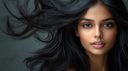 Naklejka premium young woman waving black hair
