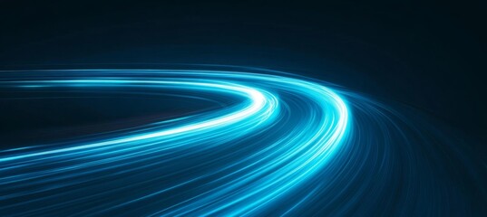 Abstract, Winding Road, Illuminated with Blue Light Trails at Night, Vector Graphic Illustration.