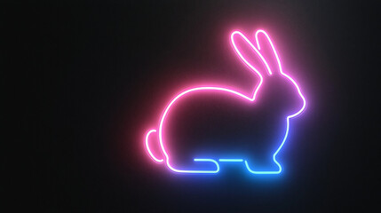 Obraz premium neon rabbit design glowing in pink and blue against black background, creating vibrant and modern aesthetic. Perfect for art and decoration