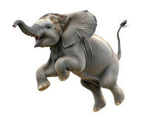 Obraz premium Isolated Joyful Baby Elephant Leaping