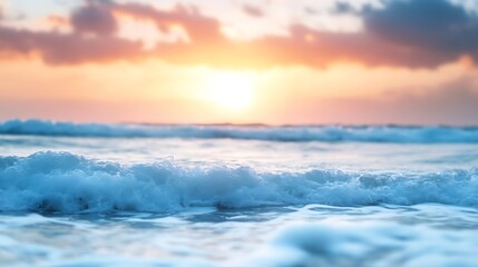 Obraz premium Stunning sunset reflecting on ocean waves creating a picturesque coastal scene : Generative AI