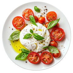Isolated Gourmet Burrata Salad with Olive Oil Drizzle