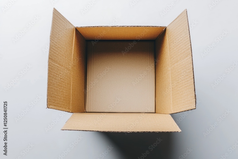 Poster an open cardboard box on a white surface