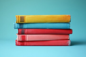 Stack of Colorful Books on Blue