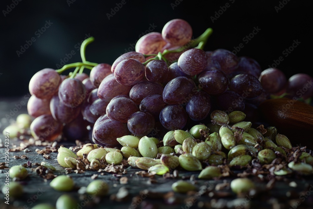 Poster fresh grapes arranged on a table, possibly for serving or display