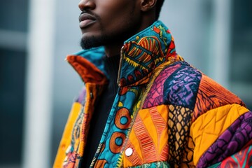 Obraz premium A person wearing a bright and eye-catching jacket and sunglasses, possibly for a special occasion or to express their personality