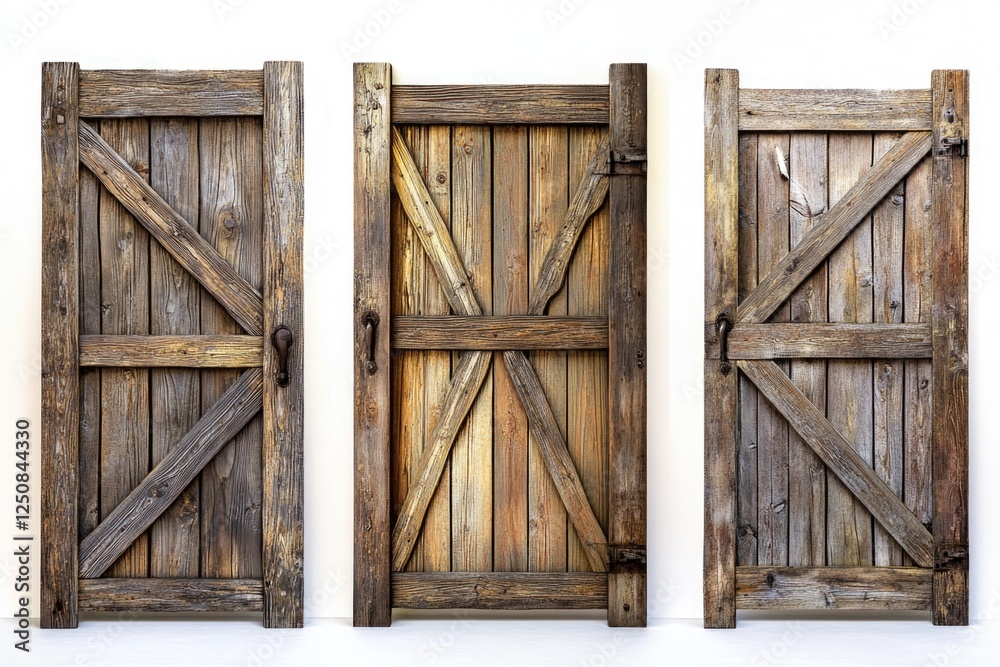 Poster a set of three wooden doors with different shapes and designs, suitable for various uses from interi