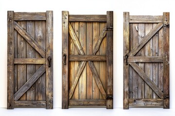 Naklejka premium A set of three wooden doors with different shapes and designs, suitable for various uses from interior design to architecture