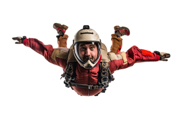 Parachuting skydiver isolated on white and transparent background, cut out png