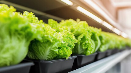Fresh and vibrant lettuce displayed in a clean supermarket setting, showcasing the importance of healthy eating and fresh produce in grocery shopping and meal preparation.
