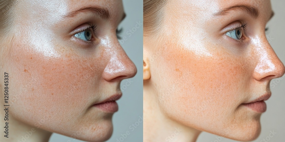 Poster A close-up shot of a person's face with distinctive freckles, great for use in personal or editorial content