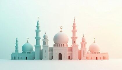 3D Model of Mosque Facade, Islamic Architecture, Light Effect, Digital Art, Background Use, Presentation
