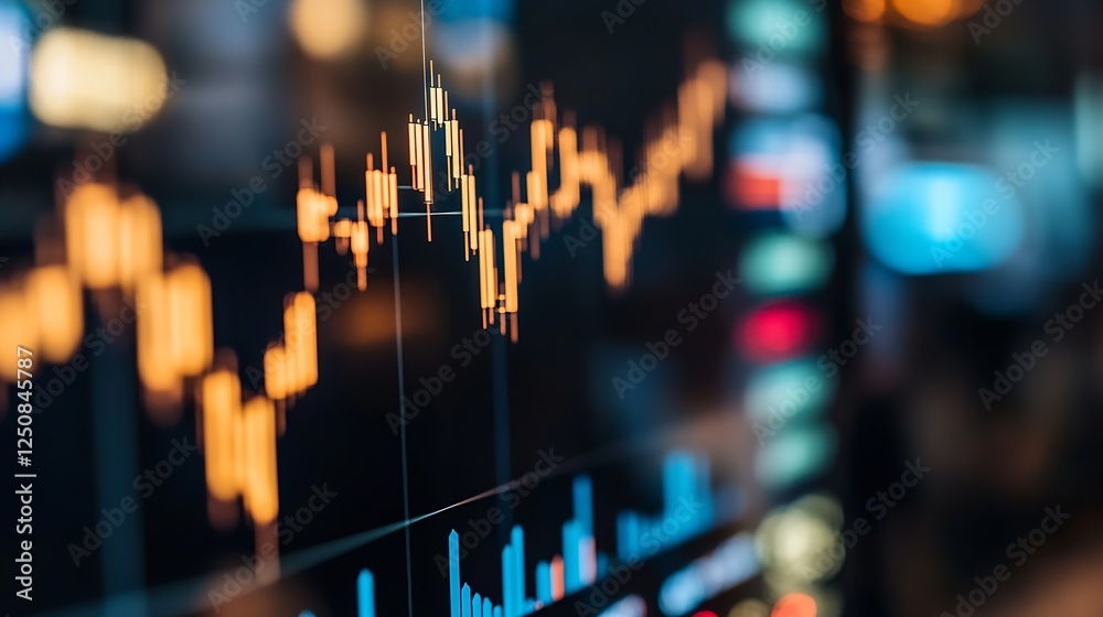 Poster An intricate graph showing stock market trends and fluctuations on a digital display in a professional setting : Generative AI