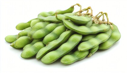 Fresh Green Edamame Pods Stacked on White Background for Healthy Snack or Culinary Use