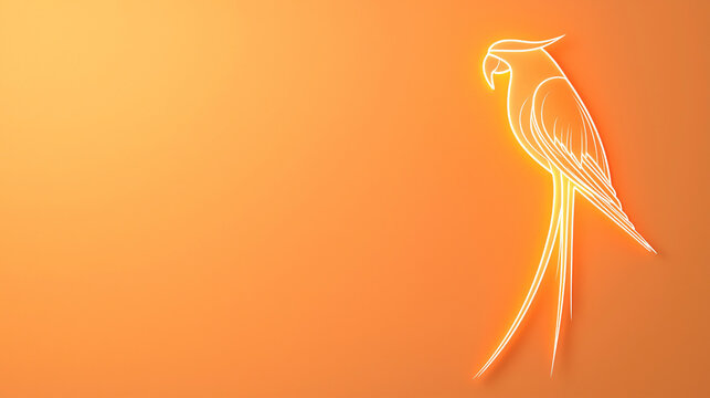 Bright neon parrot outline on smooth orange background, creating vibrant and modern aesthetic. This design captures essence of tropical beauty and elegance