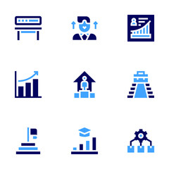 Progress icon set. Bold style. Duotone colors. progress, loadingbar, promotion, growth, success, career, goal, workflow