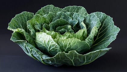 Fototapeta premium Fresh Green Cabbage in a Wooden Bowl Against a Dark Background Showcasing Natural Texture and Color