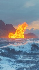 Fototapeta premium Explosion in ocean dramatic seascape nature coastal environment dynamic viewpoint