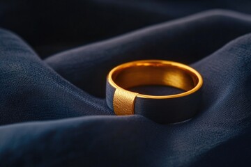 A gold ring sits on a blue cloth, ready for inspection