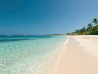 Fototapeta premium Relaxing beach day by the ocean tropical paradise coastal landscape calm waters scenic view vacation vibes