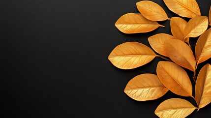 Autumnal Golden Leaves: A collection of golden leaves against a luxurious dark background, showcasing the captivating beauty of fall.