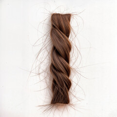 Naklejka premium Letter I made of hair. A beautifully woven, glossy, reddish-brown braid. Smooth strands form a thick, intricate design, highlighting silky texture and shine for a healthy, stylish look.