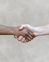 Handshake symbolizing unity and cooperation business setting close-up neutral background positive concept