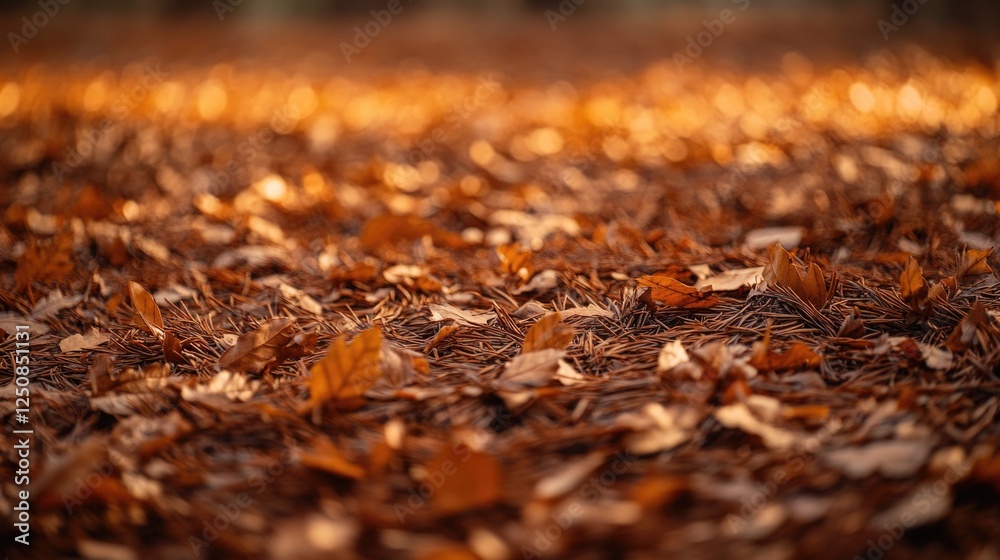 Poster a close-up view of a bunch of leaves on the ground, with varying colors and textures