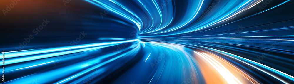 Wall mural a vibrant, dynamic light trail capturing the essence of speed and innovation in modern technology.