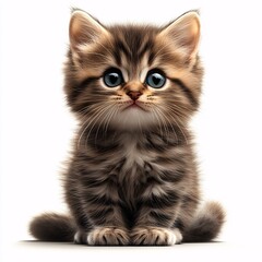 Obraz premium Adorable Fluffy Kitten Sitting Against White Background