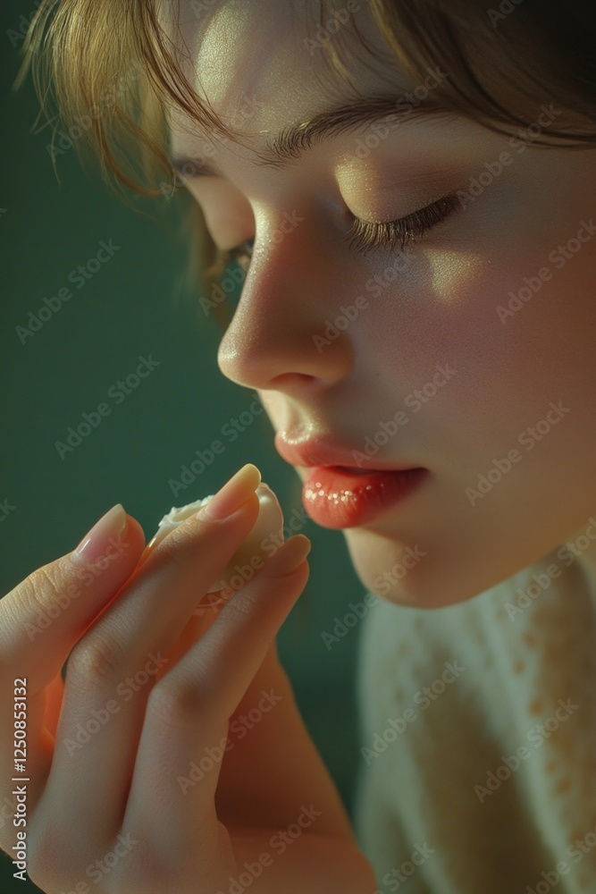 Poster a close-up shot of someone enjoying a meal, great for food-related content and editorial use