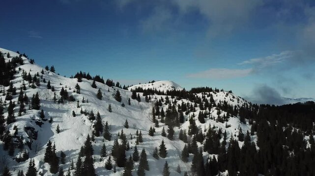 breathtaking snow-covered mountain peak, adorned with trees that are blanketed in snow, creating a striking contrast, Alpes-Belledonne, France