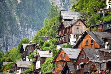Old wooden houses in Hallstatt Austria