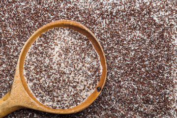 Food background. Fiber of seeds of Psyllium plantain and plantago ovata.