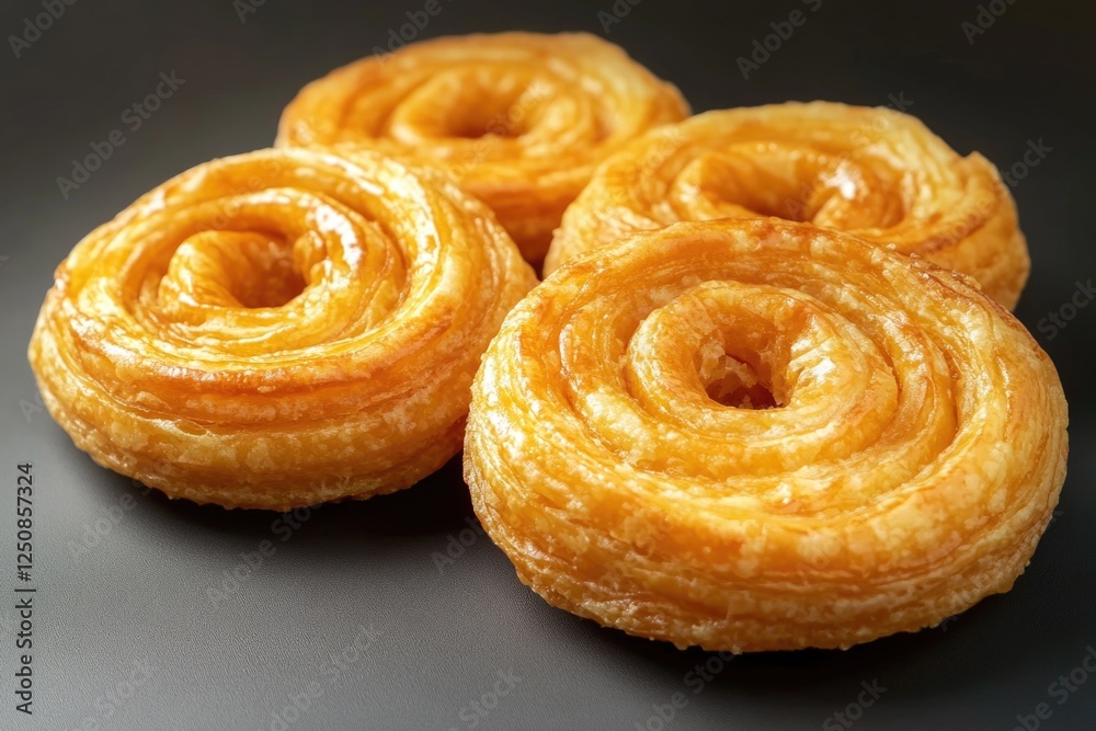 Poster freshly baked doughnuts arranged on a table for serving