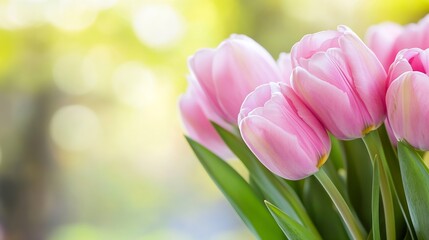 Naklejka premium Closeup of vibrant pink tulips blooming in a natural setting full of soft light and colors : Generative AI