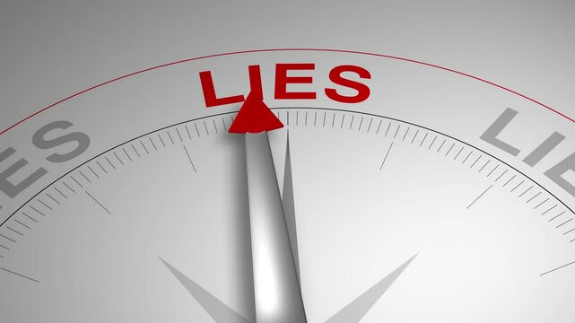 Lies text or word with a gauge arrow on a compass, representing guidance and direction on a clean white background. Ideal for business, coaching, consulting, and self-improvement concept