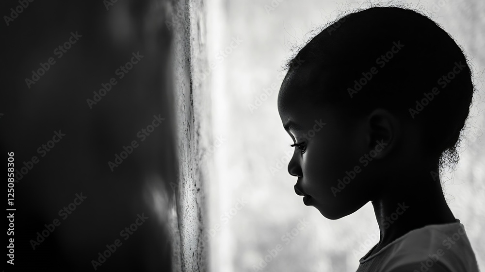 Poster silhouette of a young child lost in thought against a light background creating a captivating emotio
