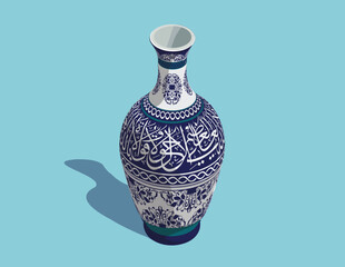 Islamic pattern blue Vase design isometric