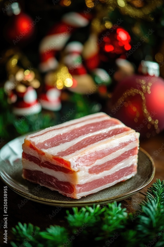 Poster a slice of bacon sits on top of a plate, ready for serving or eating