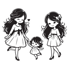 Fototapeta premium Cute Mother and her baby vector on white background