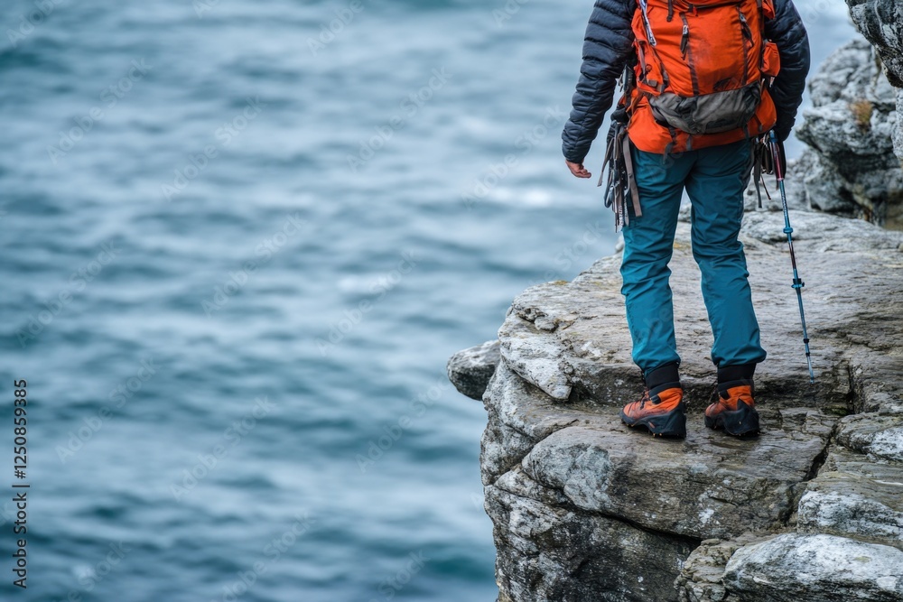 Poster a person stands at the edge of a cliff, taking in the breathtaking view of the ocean below