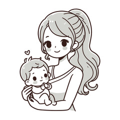 Cute mother and baby vector on white background