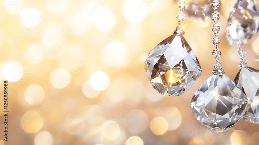 Poster an elegant close up of sparkling diamond earrings catching light against a soft blurred shimmering b