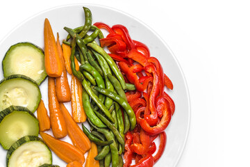 Plate of stir fry vegetables, top view