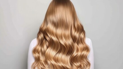 Fototapeta premium Beautiful model girl with Blond hair strand,silky healthy wavy hair strand,hair wavy ribbon, with smooth,Keratin straightening,Treatment,straight long hair,procedures,Smooth hairstyle.
