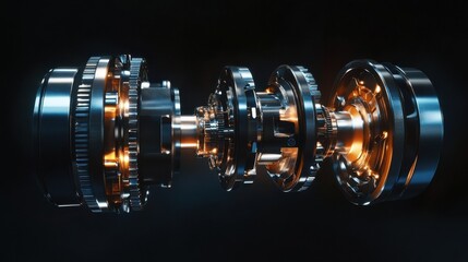 CAD-like render of a crankshaft mechanism, showing angular momentum and inertia forces, mechanics of machines, rotational dynamics