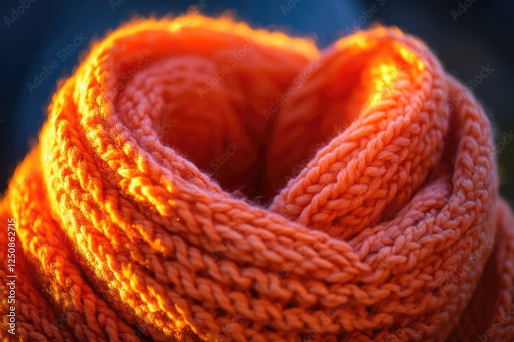 Aufkleber a close-up view of a knitted orange scarf with intricate details and texture