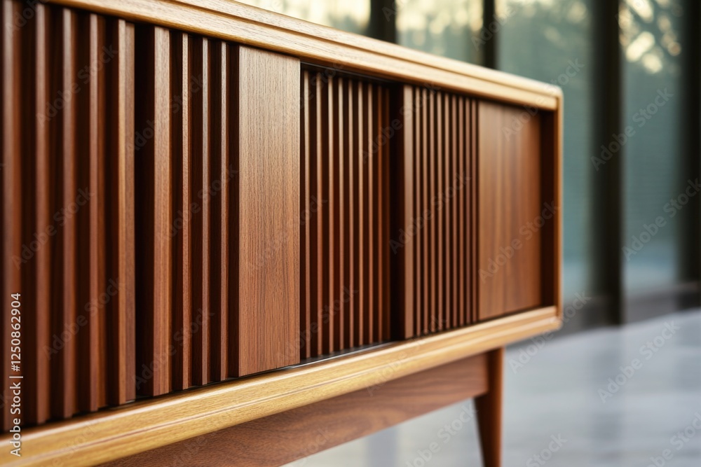 Aufkleber a wooden sideboard with a window in the background